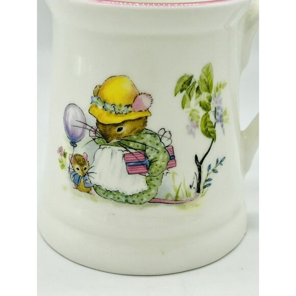 Mouse Party Straffordshire Amber Bone China Handled Cup 6 oz Pink Trim - Picture 4 of 8